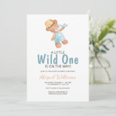 Wild One Watercolor Teddy Bear Baby Show Invitat Einladung (Stehend Vorderseite)