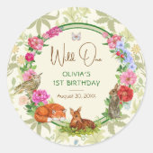 Wild One Whimsical Forest Floral Birthday Runder Aufkleber (Vorderseite)