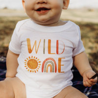 Wild One-Whimsical Watercolor Boho Rainbow & Sun