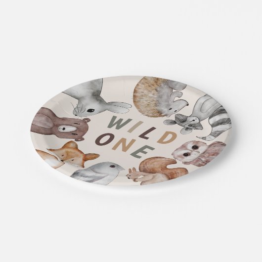 Wild-One-Whimsical-Woodland-Tiere Party Pappteller (Schrägansicht)