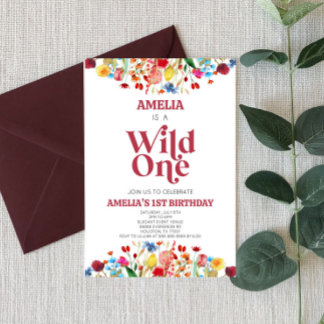 Wild One Wildblume Erstes 1. Geburtstag Party Einladung