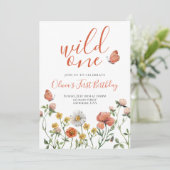 Wild One Wildblume zum ersten Geburtstag Einladung (Stehend Vorderseite)