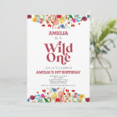 Wild One Wildflower First 1st Birthday Party Einladung (Stehend Vorderseite)