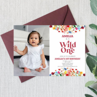 Wild One Wildflower Photo First 1st Birthday Party Einladung