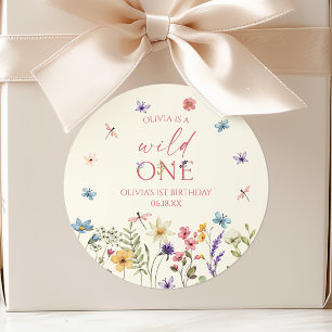 Wild One Wildflower Wild Flower 1. Geburtstagsfeie Runder Aufkleber