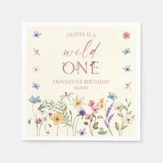 Wild One Wildflower Wild Flower 1st Birthday Party Serviette (Vorderseite)