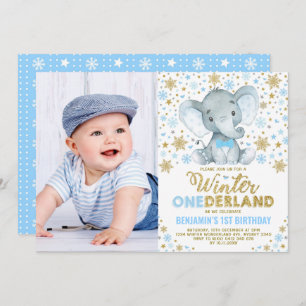 Wild One Winter ONEderland Elefant Boy Geburtstag Einladung