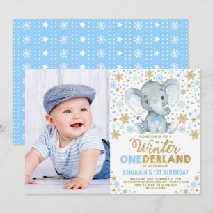 Wild One Winter ONEderland Elephant Boy Geburtstag Einladung