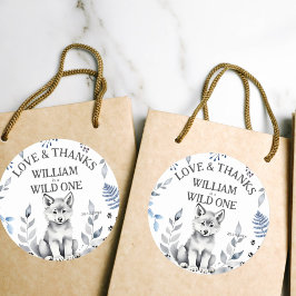 Wild One Wolf zum Thema Geburtstagsparty Gunst Runder Aufkleber