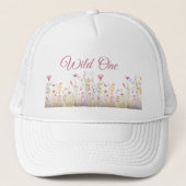Wild One Women's Hat, Boho Wildblume Garden Truckerkappe (Vorderseite)
