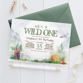Wild One Woodland Abenteuer jedes Alters Geburtsta Einladung