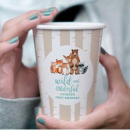 Wild One Woodland Animal Birch Tree Erster Geburts Pappbecher