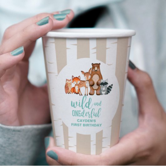 Wild One Woodland Animal Birch Tree Erster Geburts Pappbecher