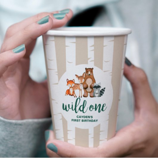 Wild One Woodland Animal Birch Tree Erster Geburts Pappbecher