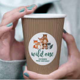 Wild One Woodland Animal Birch Tree Erster Geburts Pappbecher