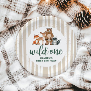 Wild One Woodland Animal Birch Tree Erster Geburts Pappteller