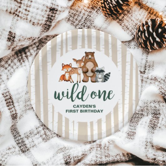 Wild One Woodland Animal Birch Tree Erster Geburts Pappteller
