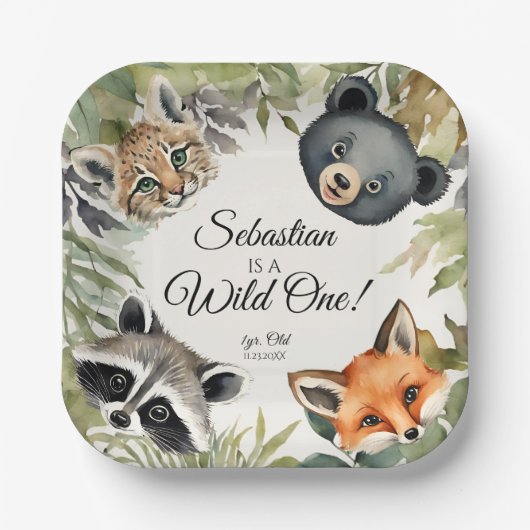 Wild One Woodland Animal Birthday Party Pappteller (Vorderseite)