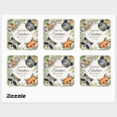 Wild One Woodland Animal Birthday Party Quadratischer Aufkleber (Blatt)