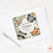 Wild One Woodland Animal Birthday Party Quadratischer Aufkleber (Umschlag)
