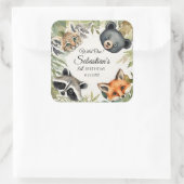 Wild One Woodland Animal Birthday Party Quadratischer Aufkleber (Tasche)