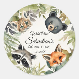 Wild One Woodland Animal Birthday Party Runder Aufkleber
