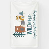 Wild One Woodland Animal zum ersten Geburtstag Banner (Vertikal)