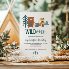 Wild One Woodland Animal zum ersten Geburtstag Ein Einladung