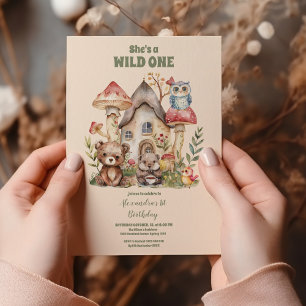Wild One Woodland Animal zum ersten Geburtstag Einladung