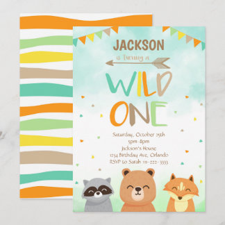 Wild One Woodland Animals 1. Geburtstag Einladung