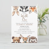 Wild One Woodland Animals Baby Shower Einladung (Stehend Vorderseite)