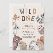 Wild One Woodland Animals erste Geburtstagsparty Einladung (Vorderseite)