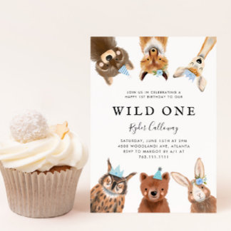 Wild One Woodland Animals erste Geburtstagsparty Einladung