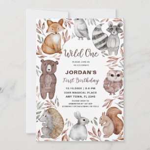 Wild One Woodland Animals erste Geburtstagsparty Einladung