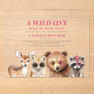 Wild One Woodland Animals Festival Kinderdusche Acryleinladungen