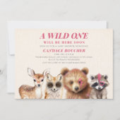 Wild One Woodland Animals Festival Kinderdusche Einladung (Vorderseite)