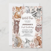 Wild One Woodland Animals First Birthday Party Einladung (Vorderseite)