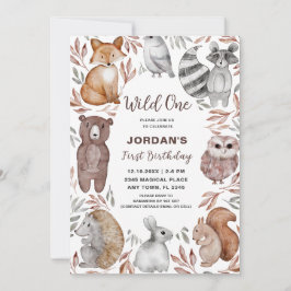 Wild One Woodland Animals First Birthday Party Einladung