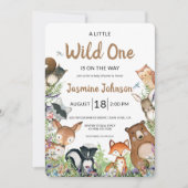 Wild One Woodland Baby Shower Animals Einladung (Vorderseite)