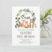 Wild One Woodland Birthday Invitation Boy Einladung (Stehend Vorderseite)