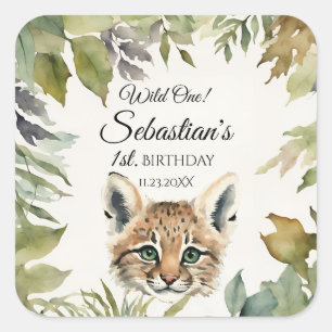 Wild One Woodland Bobcat Geburtstagsparty Quadratischer Aufkleber