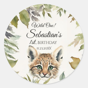 Wild One Woodland Bobcat Geburtstagsparty Runder Aufkleber