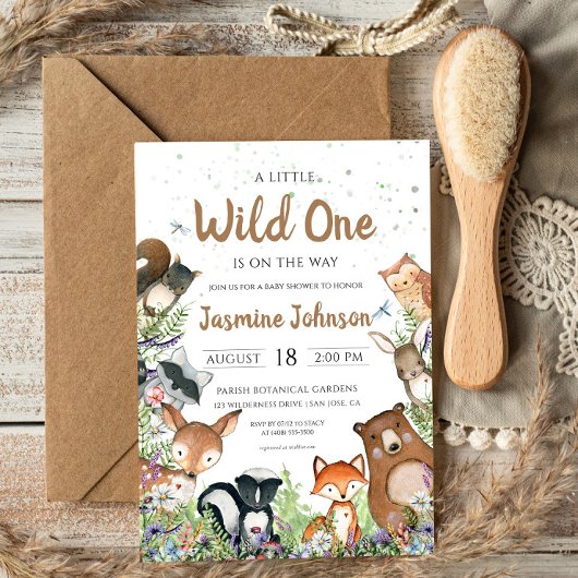 Wild One Woodland Creatures Baby Shower Einladung