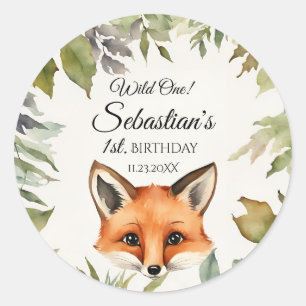 Wild One Woodland Fox Geburtstagsparty Runder Aufkleber