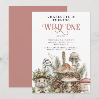 Wild One Woodland Mouse Girl 1. Geburtstag Einladung