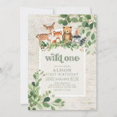 Wild One Woodland Party Animals 1st Birthday Einladung (Vorderseite)