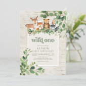 Wild One Woodland Party Animals 1st Birthday Einladung (Stehend Vorderseite)
