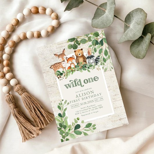 Wild One Woodland Party Animals 1st Birthday Einladung