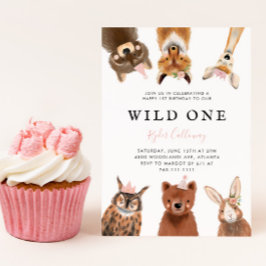 Wild One Woodland Pink Erste Geburtstagsparty Einladung
