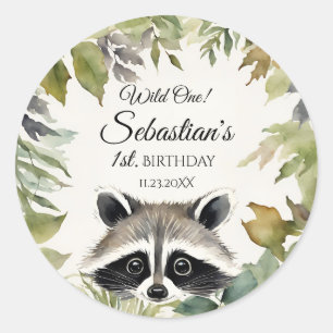 Wild One Woodland Raccoon Geburtstagsparty Runder Aufkleber
